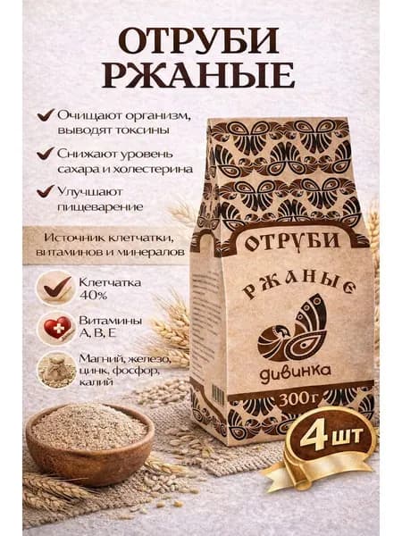 Отруби ржаные 4 шт по 300 г.,Дивинка