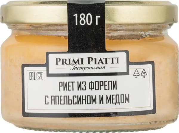 Риет из форели Прими Пьятти С апельсином и медом с/б, 180 г