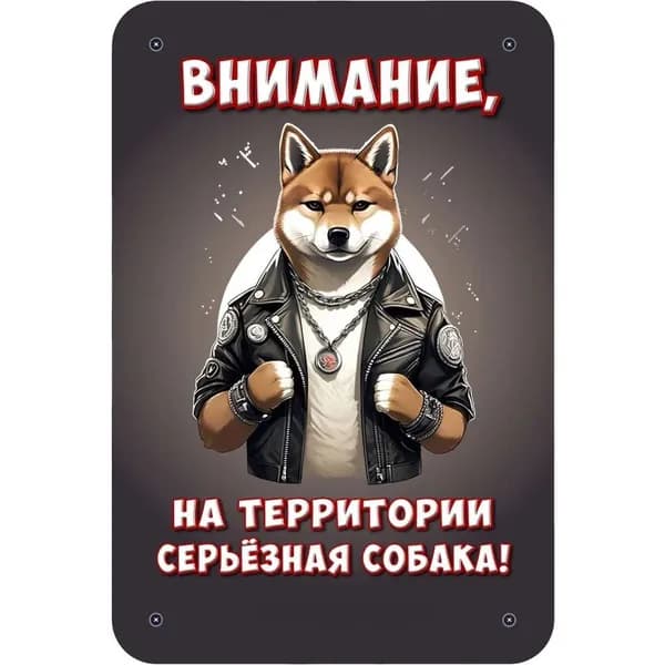 Декоративная табличка "Внимание, на территории серьёзная собака!" (Осторожно, злая собака) / размер 30х20см, Сиба-ину