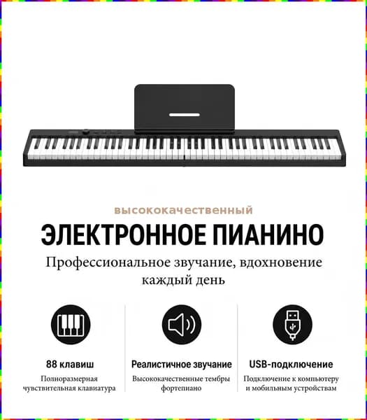 Складное цифровое пианино с 88 клавишами стандартного размера, 129 тембрами и педалью сустейна
