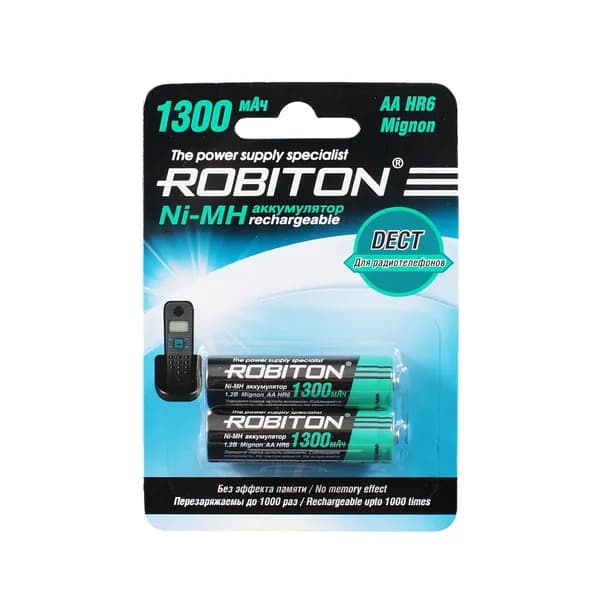 Аккумулятор ROBITON DECT AA, 1.2 В, 1300 мАч, NiMH BL2