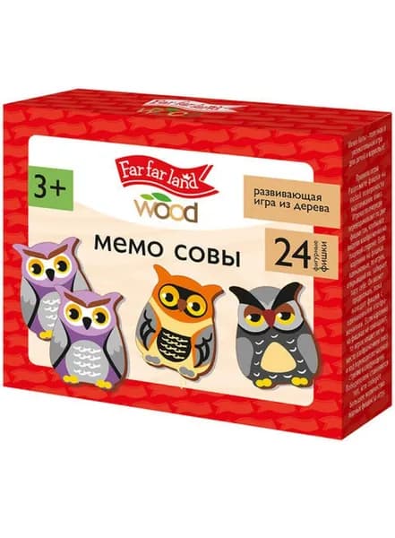 Настольная игра мемо "Совы" для детей, игровой набор на развитие памяти и внимания, найди пару, мемори, 24 фишки из дерева, 3+