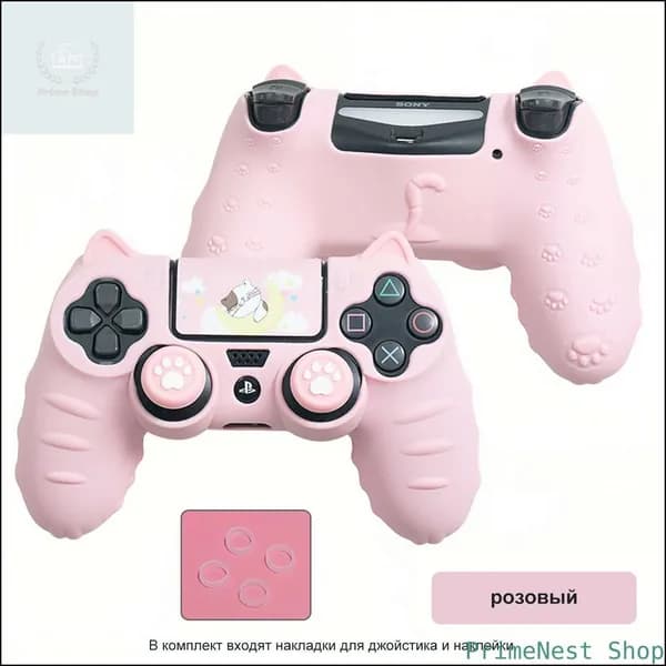 Чехол для контроллера PS4 / Мягкий силиконовый чехол Mark Life с милыми котоушками / анти скольжение и потоотделение