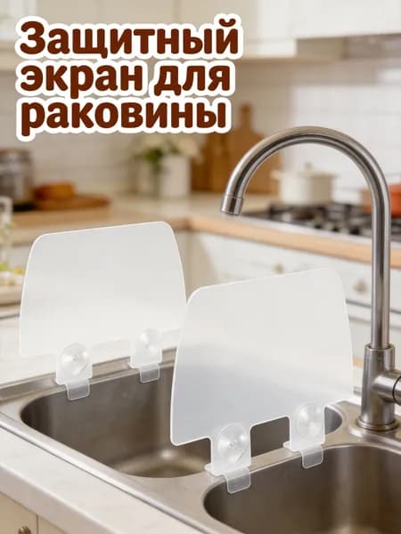 Пластиковый водонепроницаемый экран от брызг с присосками для кухонной мойки, набор из 2 штук
