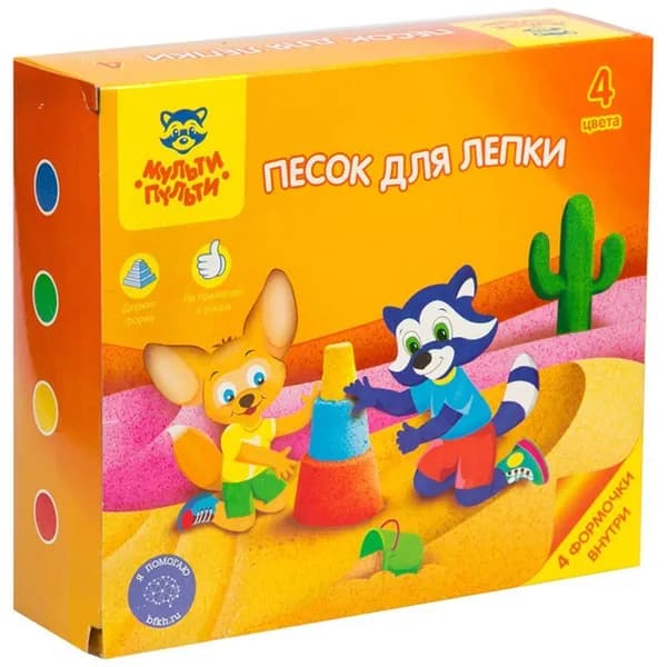 Кинетический песок для лепки Мульти-Пульти "Енот в пустыне" 4 цвета, 4 формочки, от 3 лет (ПН_16958 / 536). Товар уцененный