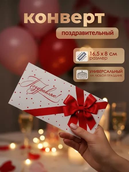 Конверт для денег "Поздравляю" , универсальная купюрница, открытка для денег в подарок на день рождения, юбилей