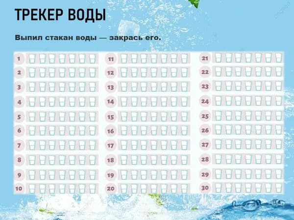 Трекер Воды Магнитный Ламинированый А4 30х21