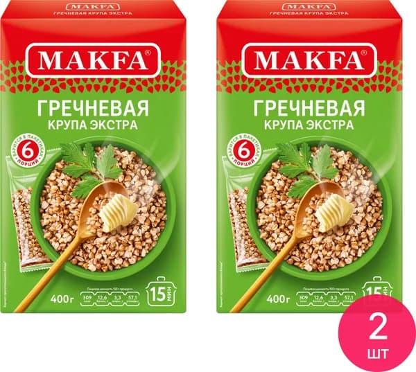 Гречка Makfa Ядрица Экстра в пакетиках 400г в упаковке 6шт. / крупа (комплект из 2 шт)