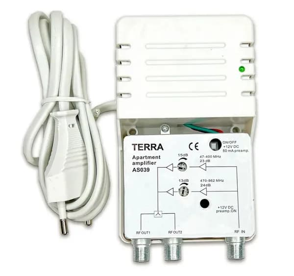 Усилитель AS039 1-69к 20дб, 100дБмВ 2 выхода Terra