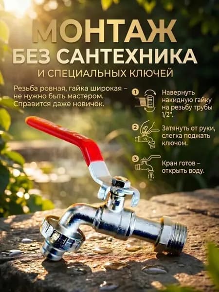 Кран шаровой для воды водоразборный под шланг, для дачи и сада 1/2" наружная резьба, ручка
