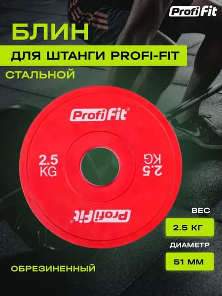 Блин для штанги и гантели PROFI-FIT обрезиненный, с посадочным диаметром 51 мм, 2,5 кг