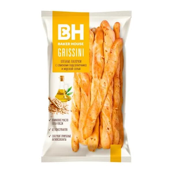 Хлебные палочки с семенами подсолнечника и морской солью Baker House Grissini 80г