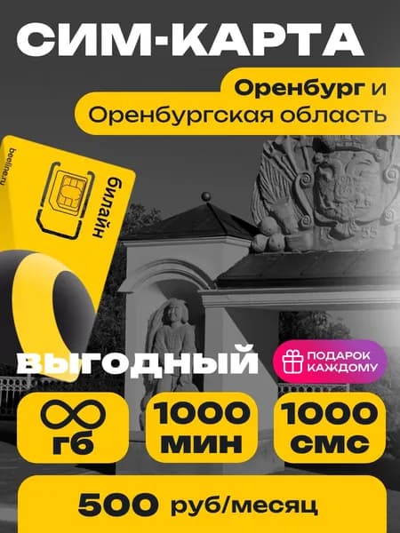 Сим-карта Билайн тариф Выгодный Оренбургская область Безлимитный интернет и 1000 минут за 500 руб.