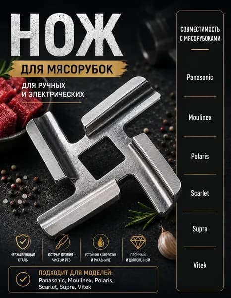 Нож для мясорубки с хромированным покрытием для электромясорубок