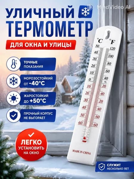 Термометр на окно для улицы / Градусник наружный, уличный, оконный