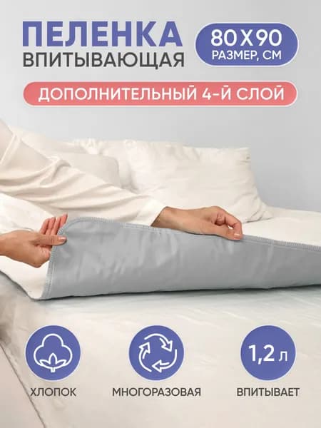 Многоразовая впитывающая пеленка BESIDE волны 80x90 см бело-серая клеенка хлопок подкладная водонепроницаемая непромокаемая для детей, новорожденных, взрослых, животных бисайд