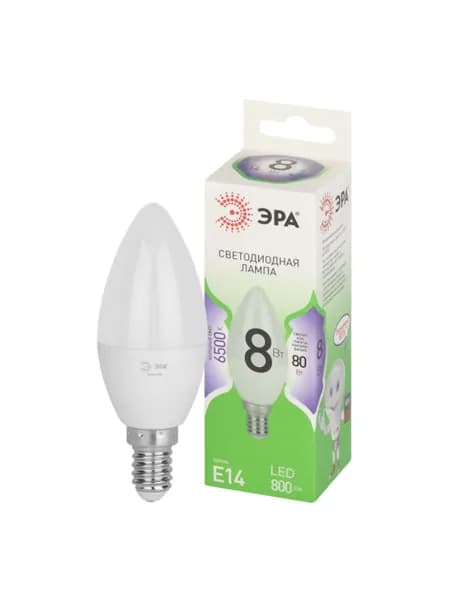 Лампочка светодиодная ЭРА GREEN LINE Б0067101 LED B35-8W-865-E14 GL E14 8 Вт свеча холодный свет