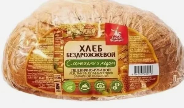 Хлеб бездрожжевой пшенично-ржаной с семечками и медом 300 г