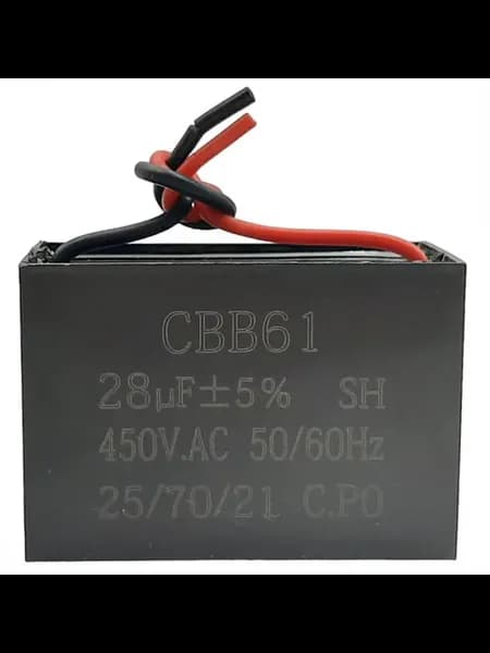 Пусковой конденсатор CBB61 28мкф, 450В гибкие выводы для