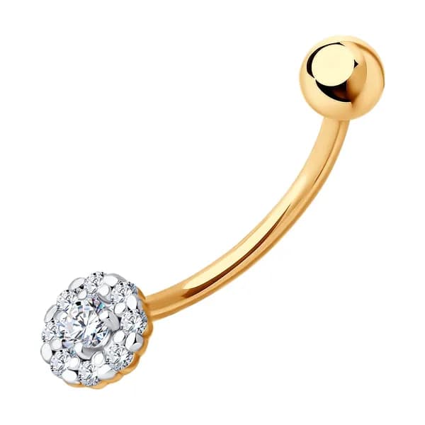 Золотой пирсинг в пупок DIAMANT-ONLINE с фианитом 585 пробы