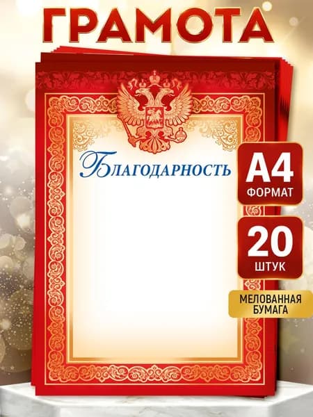 Благодарность, комплект 20 шт, 20х29 см.