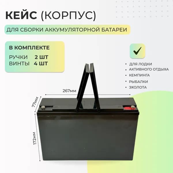 Корпус для АКБ Li-Ion / LiFePo4 (267х77х172 мм) черный с ручками (КЕЙС)