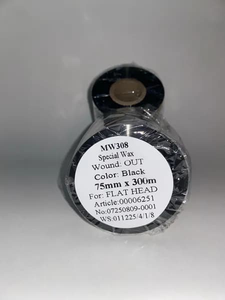 Риббон 75мм х 300м Черный WAX Воск MW308, вт1", OUT, 1 рулон