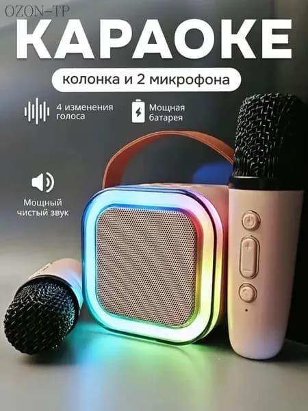 Музыкальная колонка детская караоке с микрофонами блютуз беспроводная, мини колонка, подарок для девочек