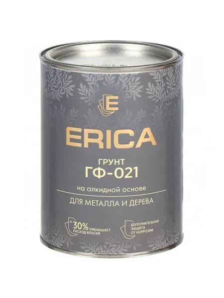 Грунтовка алкидная, Erica, ГФ-21, для внутренних и наружных работ, серая, 0.8 кг
