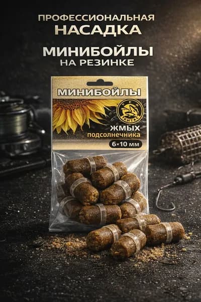 Минибойлы тонущие, 6x10 мм, жмых подсолнечника на резинке, насадка для карпа и фидера, 15 шт