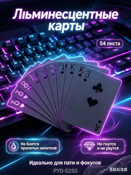 Игральные карты для покера, 54 листа-флуоресцентные лазерные, для настольных игр и фокусов
