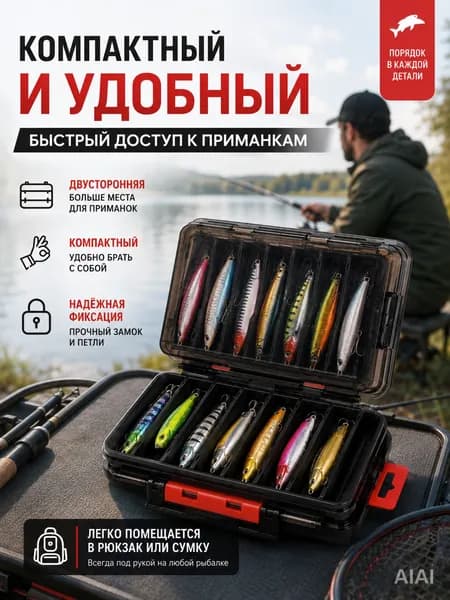 Двусторонняя коробка для приманок 12 ячеек, рыболовный бокс для воблеров, блёсен и крючков, органайзер для снастей 2013,610,6 см, 215 г