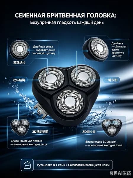 Сменная бритвенная головка, роторный ножевой блок для электробритвы-Blade3X, запасная насадка с тремя плавающими лезвиями для чистого мужского бритья
