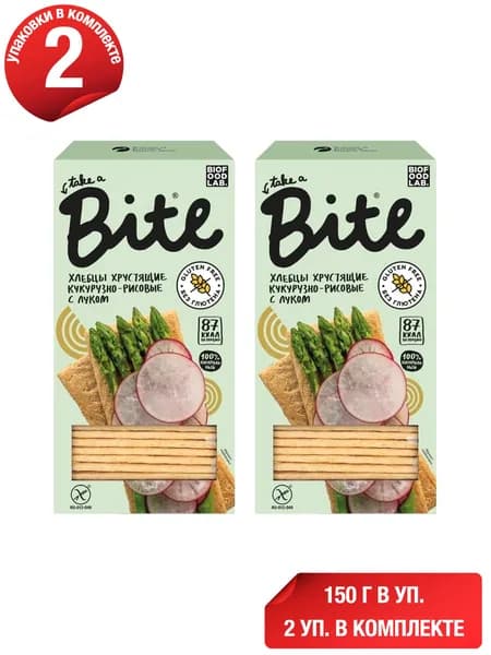 Хлебцы кукурузно-рисовые Take a Bite хрустящие с луком 150 г, набор: 2 штуки