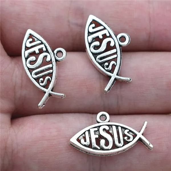 20 шт./уп. Подвески-рыбки с надписью Jesus цвета античное серебро, для изготовления бижутерии, ручной работы и аксессуаров
