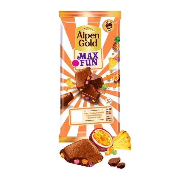 Шоколад Alpen Gold Max Fun Манго ананас маракуйя взрывная карамель шипучие шарики 140г