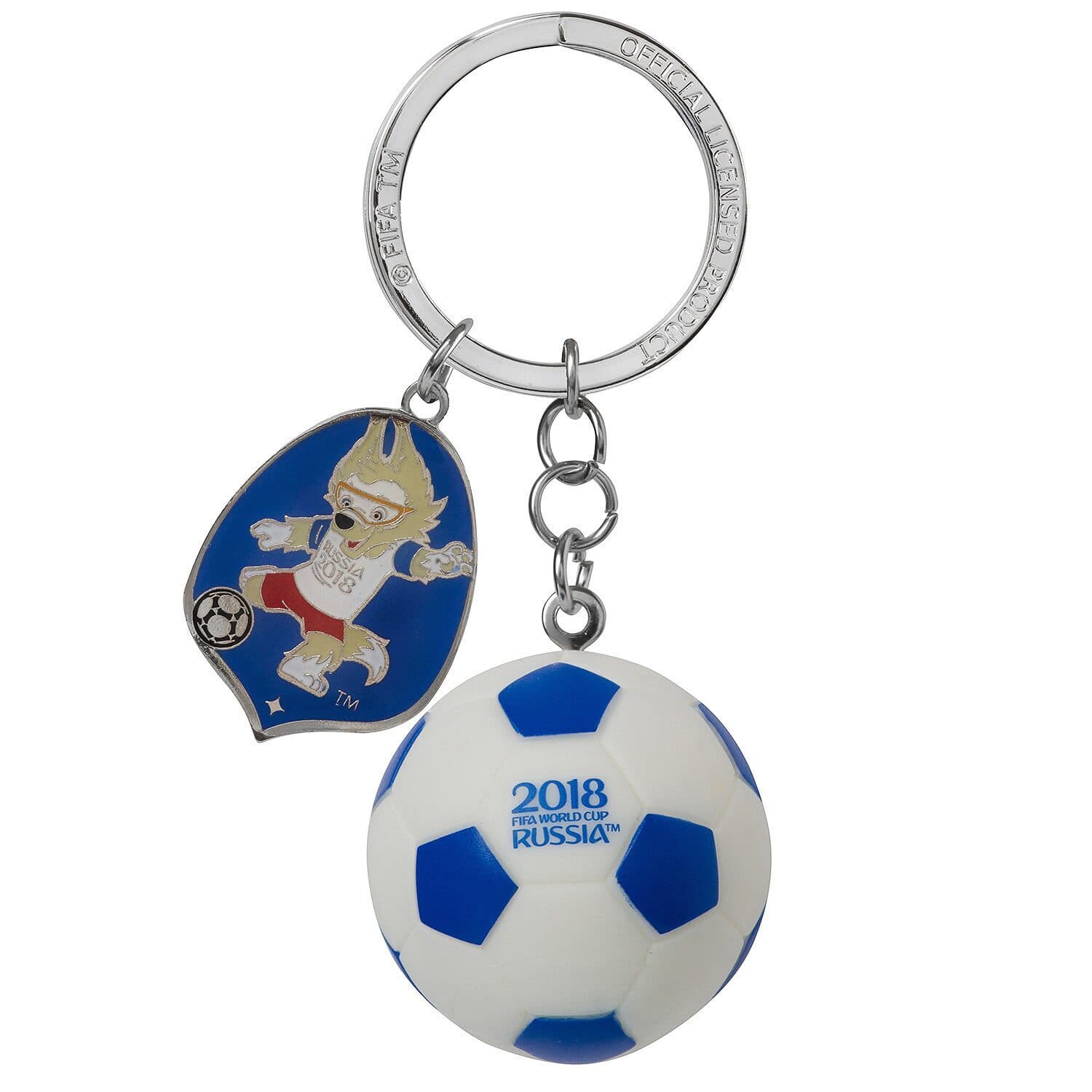 Брелок Мяч бело-синий 3D ПВХ FIFA 2018