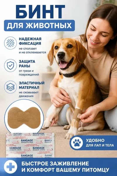 Бинт для животных, клейкий эластичный тканевый