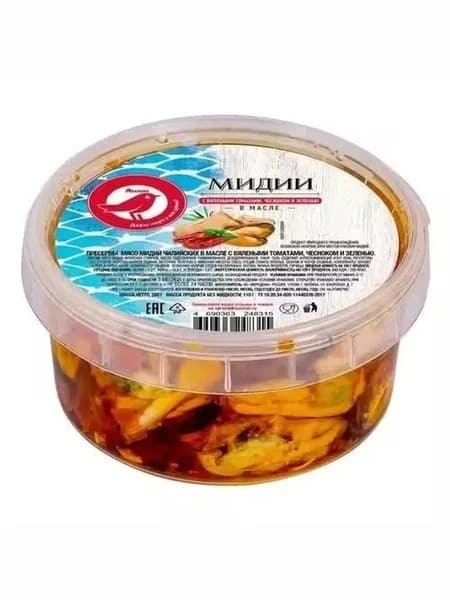 Мидии АШАН Красная птица в масле с вяленым томатами охлажденные 200 г