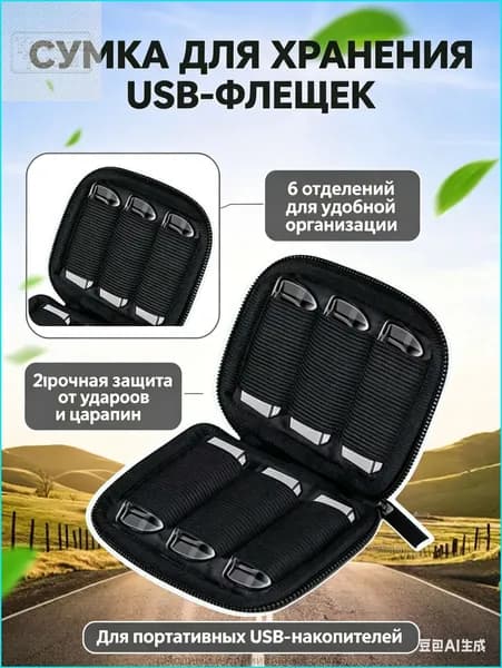 Сумка для хранения USB-флешек с несколькими отделениями для организации и хранения портативных USB-накопителей для компьютеров.