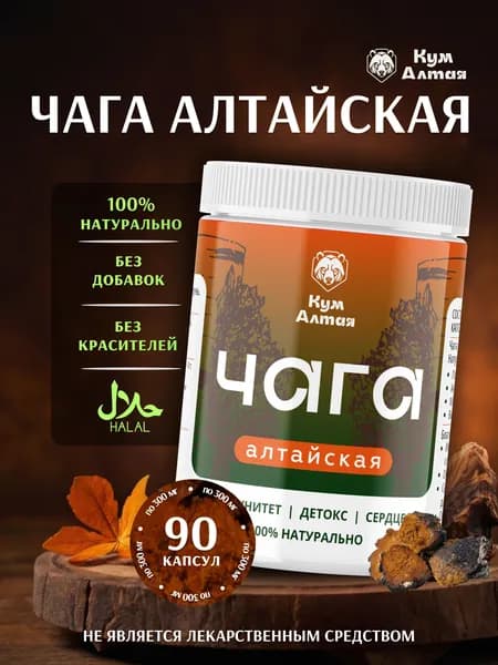 Чага Алтайская берёзовая натуральная, 90 капсул по 300 мг