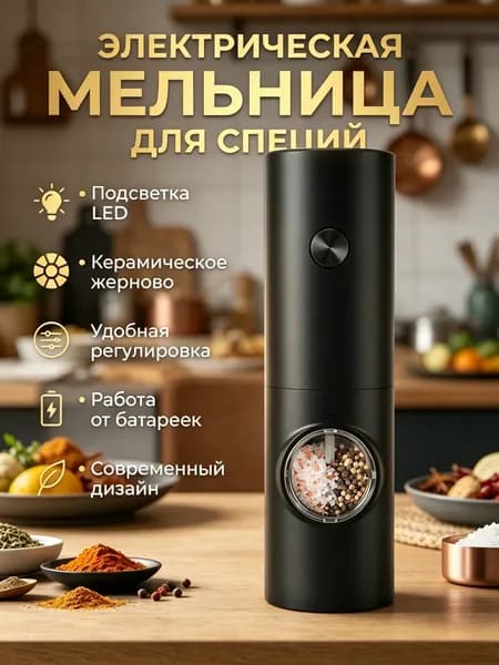 Электромельница для специй, соли, перца, для приправ / перечница / электрическая мельница солонка
