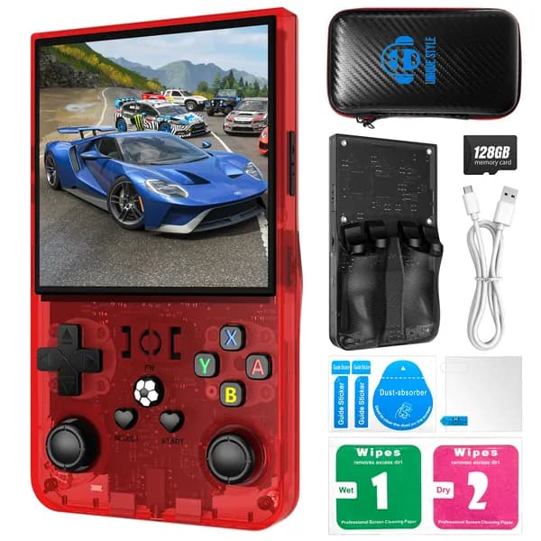 AISLPC 128 ГБ Обновленная портативная игровая консоль R36MAX, более 22 000 игр, аккумуляторная емкость 4000 мАч, 4 - дюймовый IPS с высоким экраном 720x720 с высоким разрешением, двойной 3D джойстик
