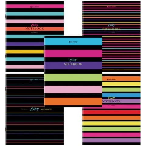 Тетрадь А5, 96 л., brauberg, скоба, клетка, глянцевая ламинация, color stripes, ,(набор из 1 шт)