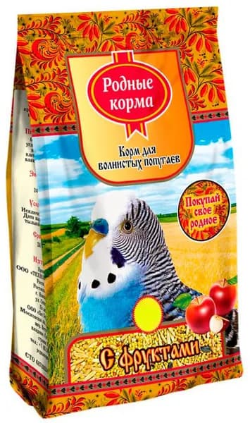 Корм для птиц РОДНЫЕ КОРМА корм для волнистых попугаев с фруктами (900 гр)