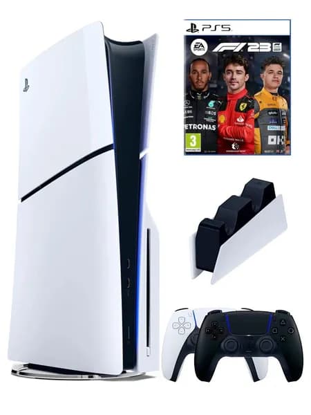 PS5 (ПС5) Игровая приставка Sony PlayStation 5 Slim disc + 2-й геймпад(черный) + зарядное + игра Формула 1