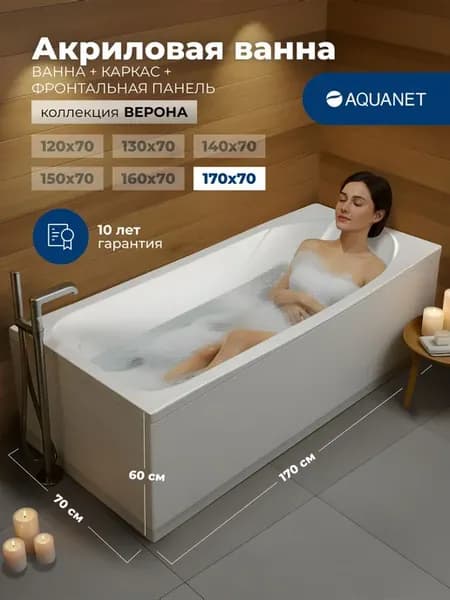 Ванна Венеция 170*70 Комплект 3 в 1, каркас, панель