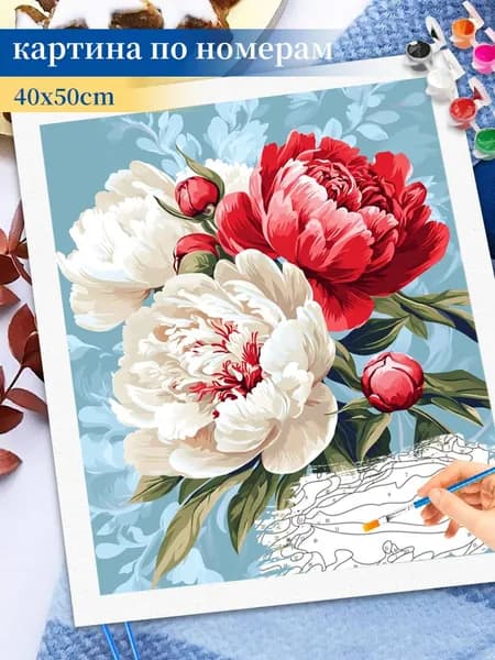 Картина по номерам на холсте 40x50cm / "Пион" Раскраска по номерам без подрамником