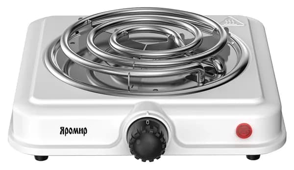 Плитка электрическая настольная Яромир ЯР-3504, 1 конфорка, механическое управление, белая, мощностью 1000Вт / техника для кухни