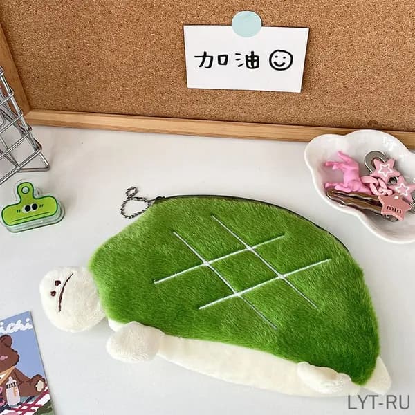 Мягкая плюшевая коробка с узором милой черепахи для хранения канцелярских принадлежностей подростками